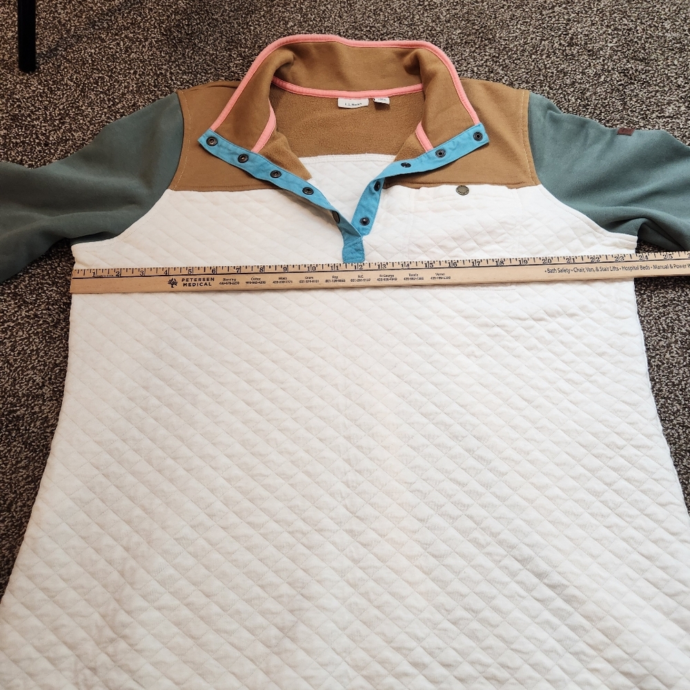 L.L. Bean Quilted Pullover Sweater in Cream, Olive, Mustard & Turquoise - Picture 6 of 7